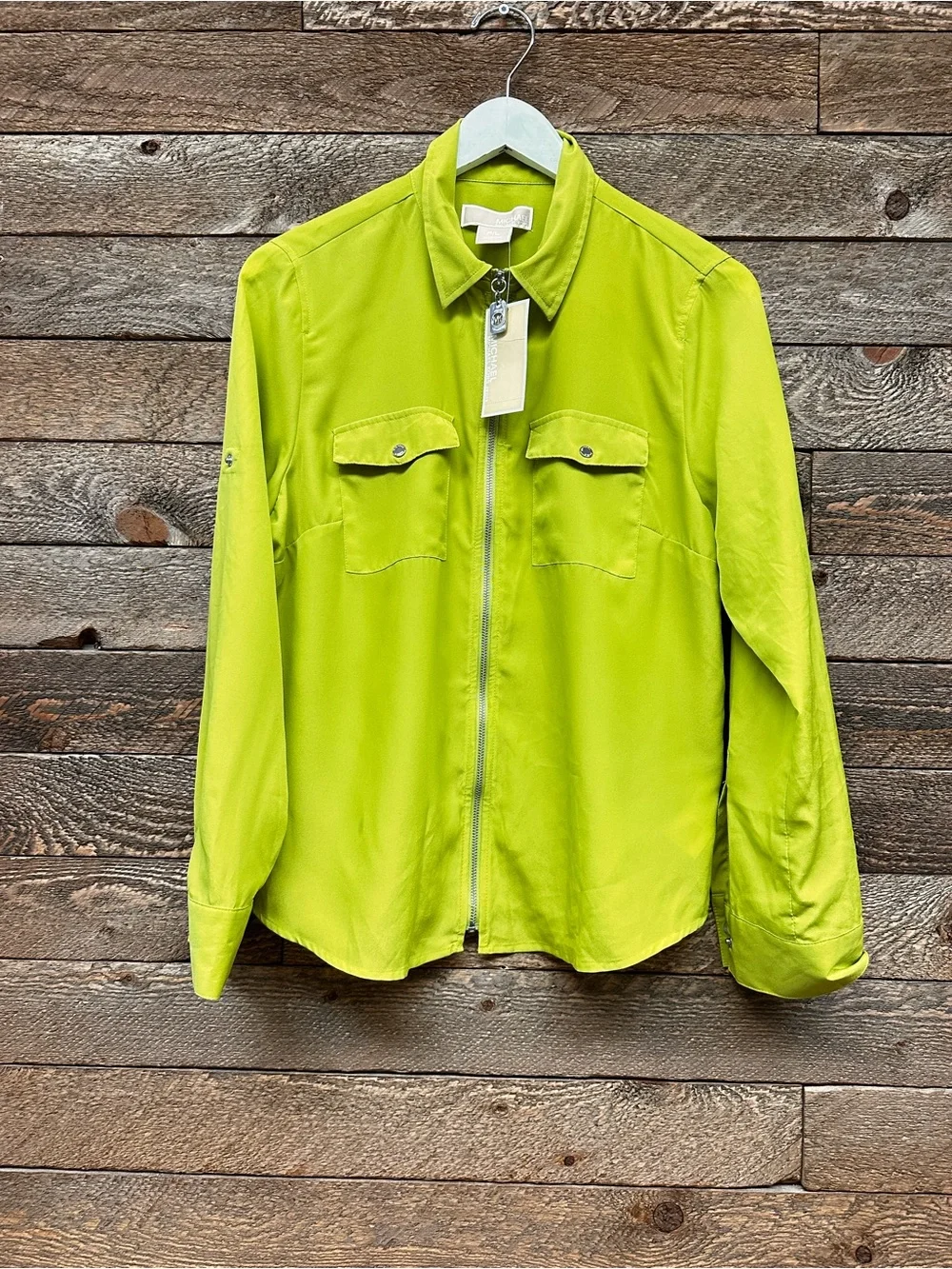 Michael Kors Chartreuse Zip-Front Blouse